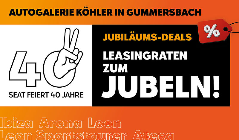 SEAT feiert 40 Jahre. Sichern Sie sich bei Autogalerie Köhler in Gummersbach bis 20.12.2023 Ihren Geburtstags-Deal.